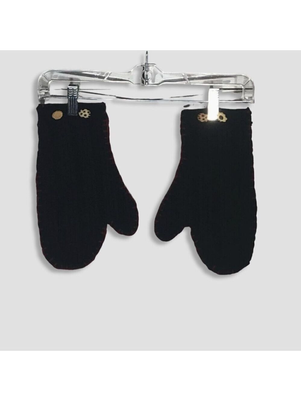 vintage wool mittens cookie buttons hand-stitched trim cottage ski resort alpine